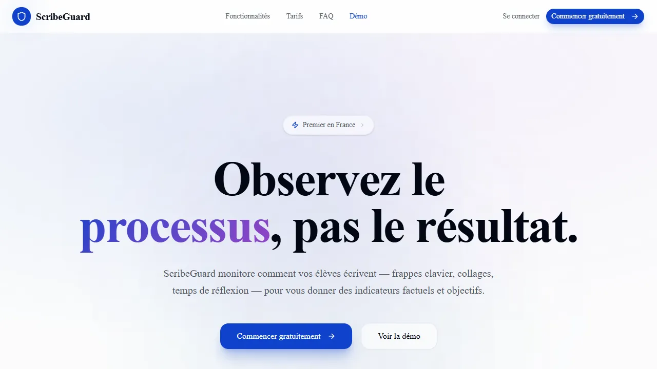 Capture d'écran du site ScribeGuard