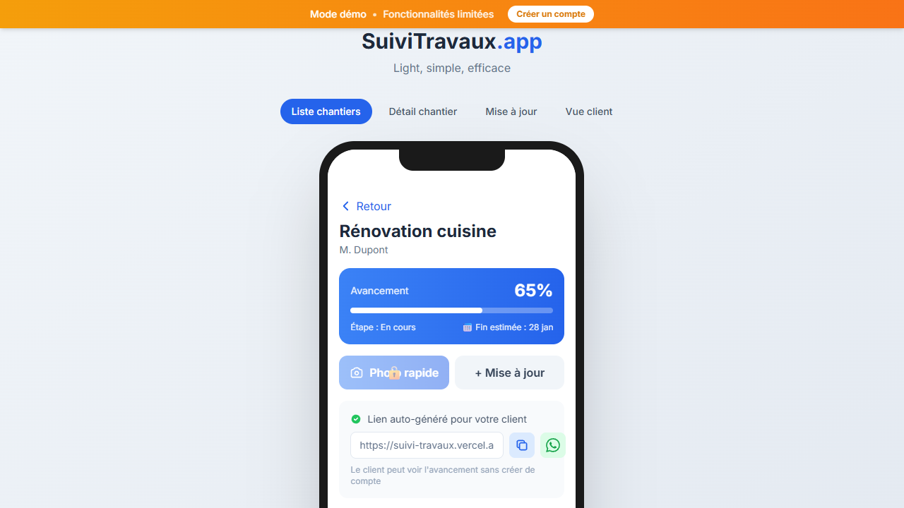 Capture d'écran de Suivi Travaux